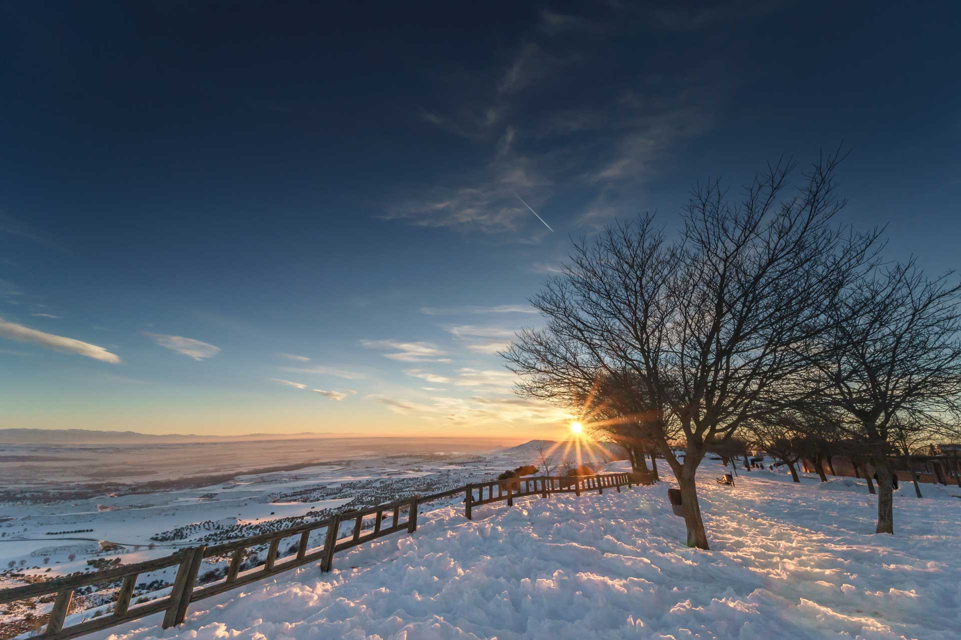 The countryside blanketed in snow