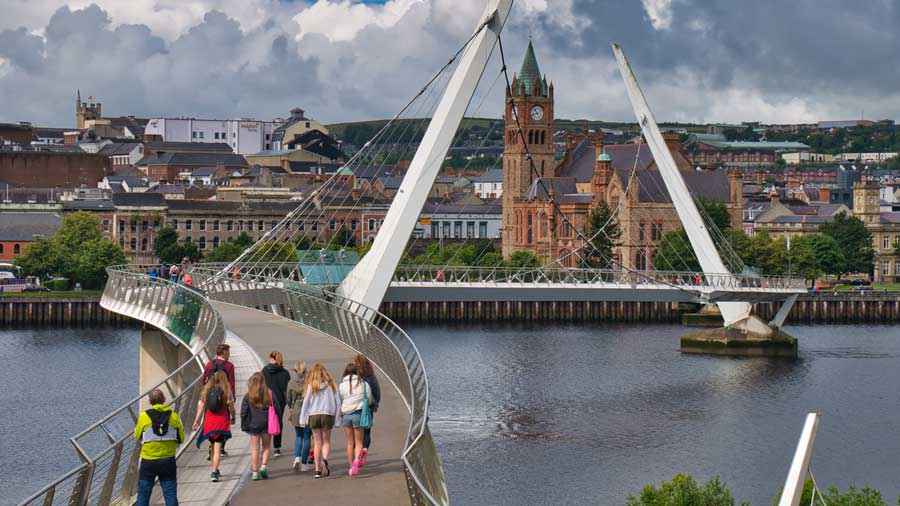 The Peace Bridge across the River Foyle in Derry