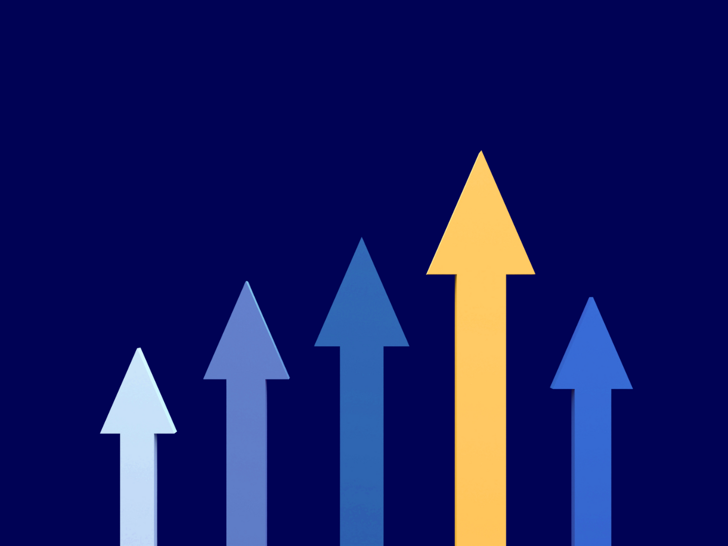 Five arrows pointing upwards on a blue background.